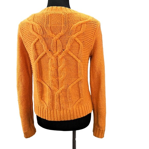 Abercrombie & Fitch Cable Knit Sweater Gold Orange Crewneck size S Women - Picture 4 of 5
